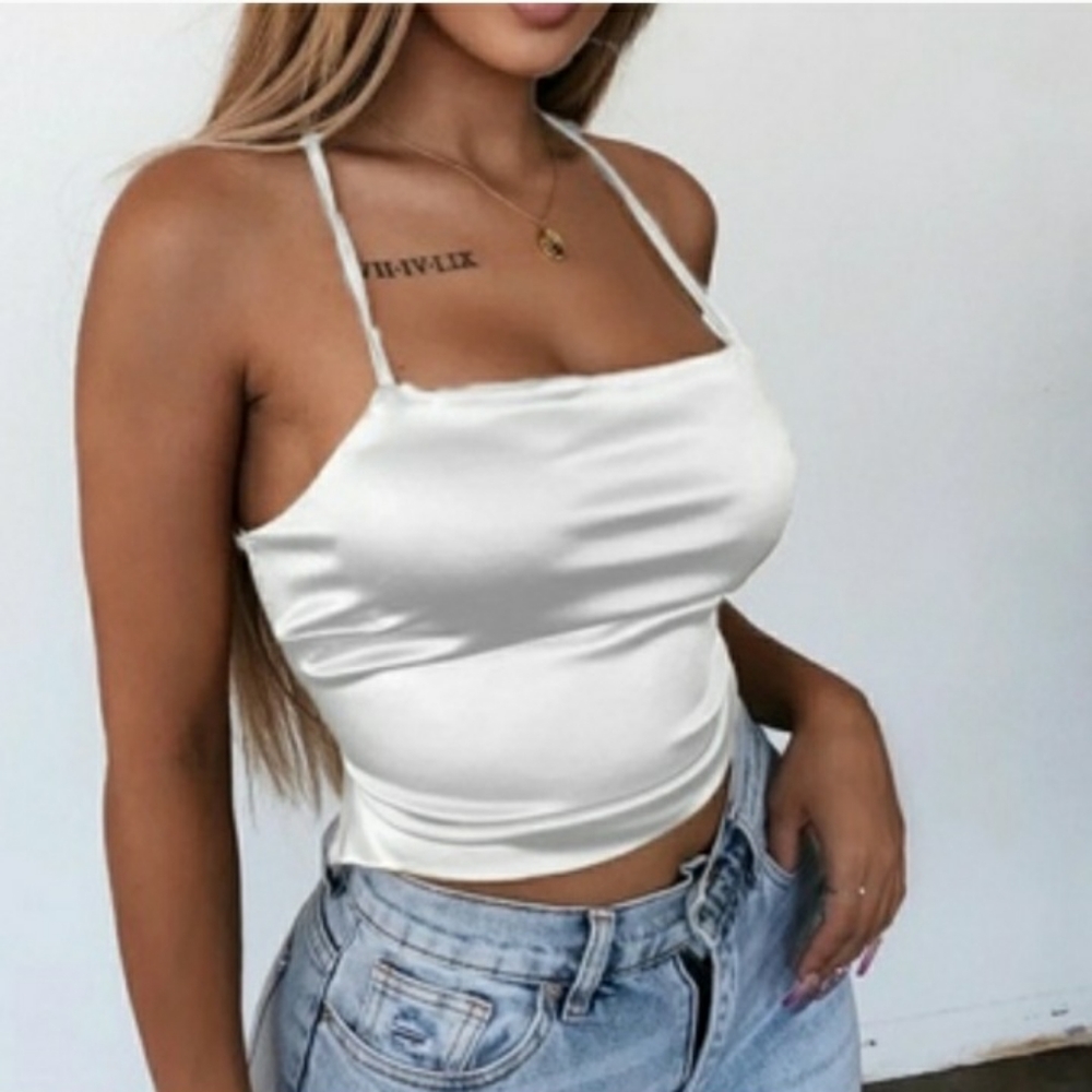 white silky crop top